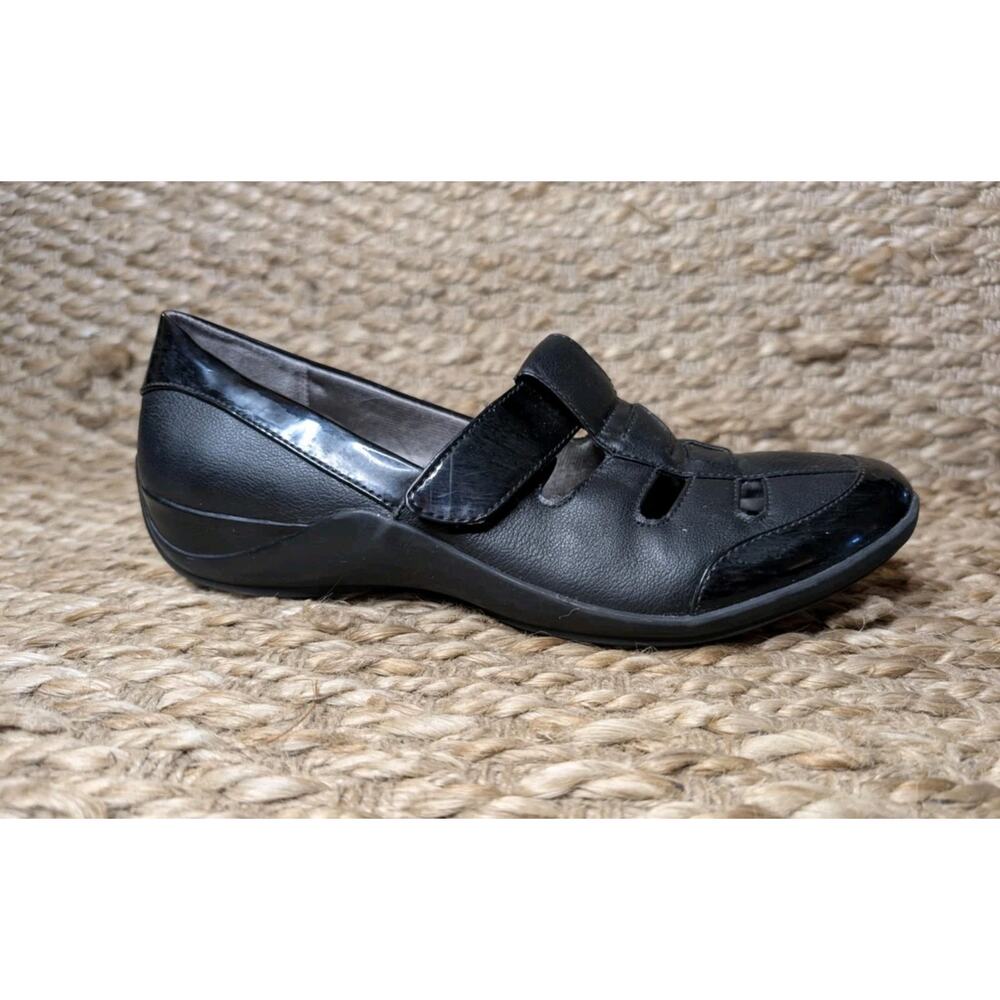 Life Stride Simply Comfort Shoes Flat Black Leather Womens 9.5 Adjustable Straps